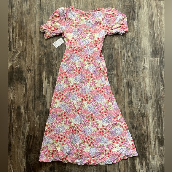 SO Fit and Flair Floral Cottagecore Dress With Slit Puff Sleeves Women’s Size S - Picture 13 of 14